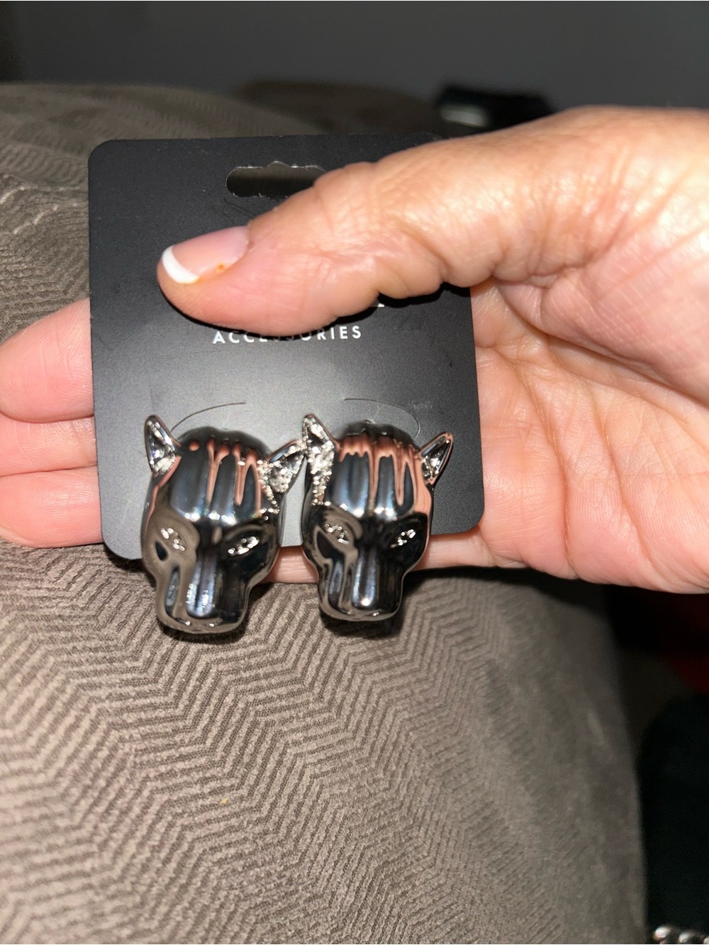 Panther earrings pierced silver tone